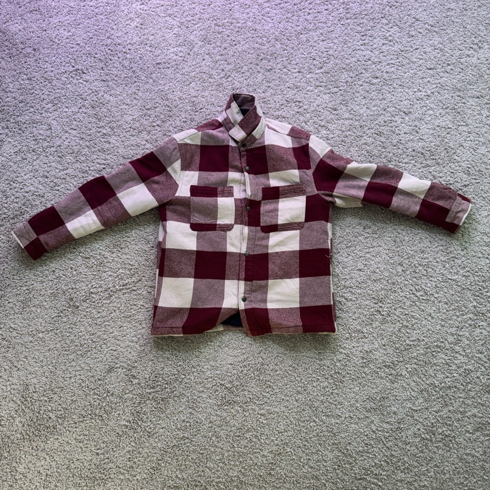 Fall Long-Sleeve Plaid Flannel Button-Up Jacket - Red/White Size Medium Men’s